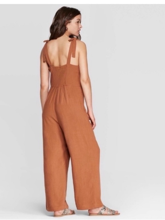 Universal Thread Pants - Universal Thread Rust Tie-Shoulder Wide-Leg Jumpsuit